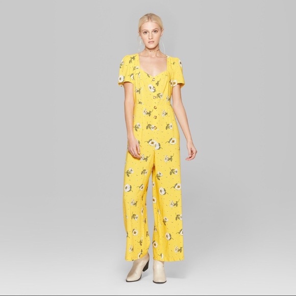 Wild Fable floral print jumpsuit - mustard yellow M NWT - Picture 2 of 4